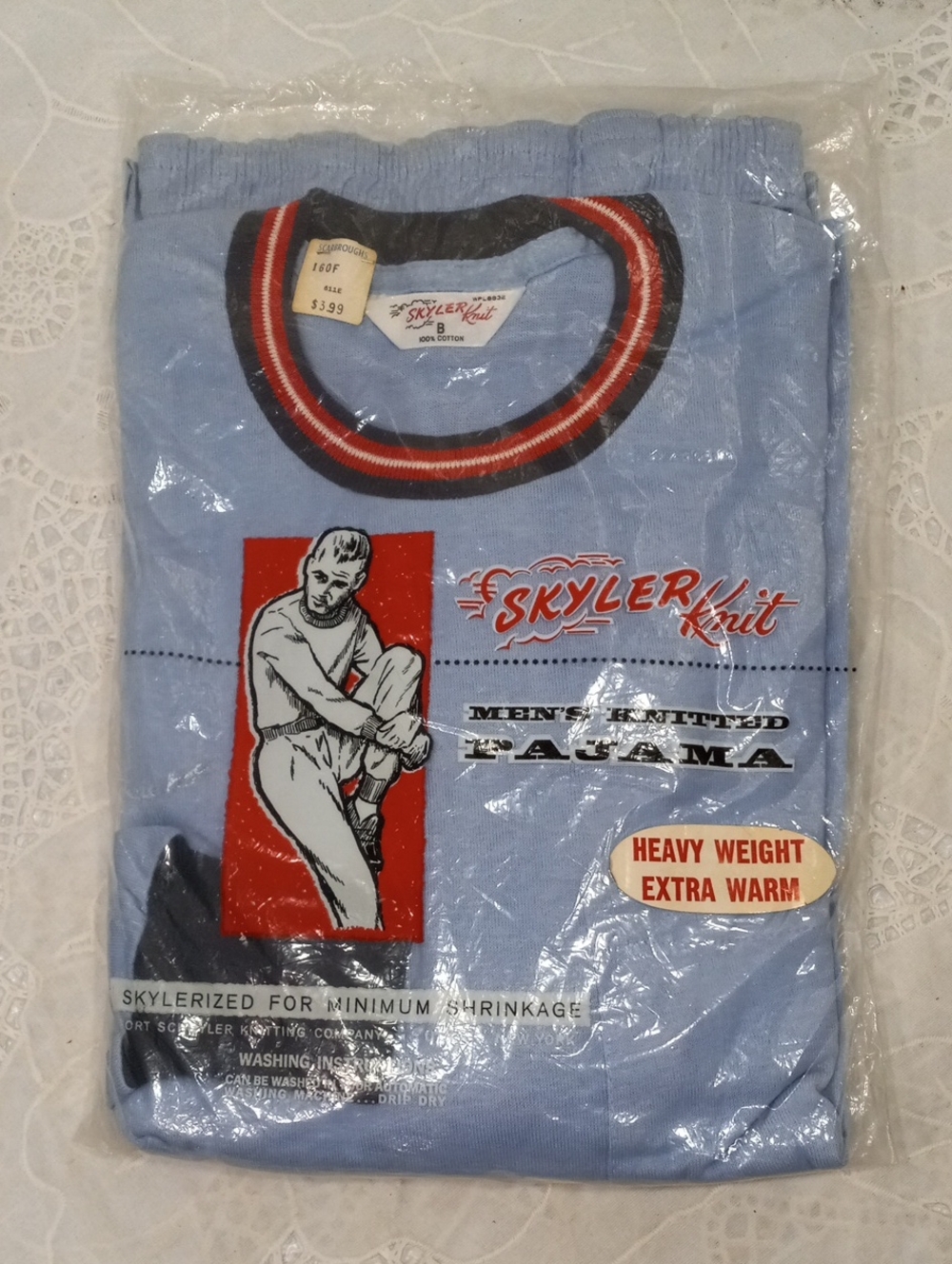 Skyler Knit Light Blue Men's Pajama Set with Red Trim